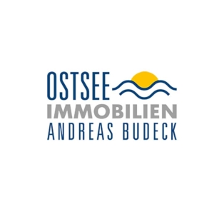 Logo Ostsee Immobilien Andreas Budeck Sonne Blau Usedom weißer Hintergrund